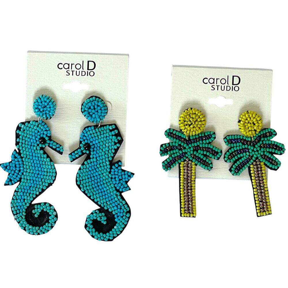 Statement Earrings Lightweight Felt Set Vacation Cruise Seahorse Palm Tree Beads